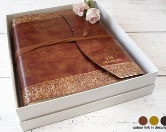 Maya Handmade Recycled Leather Wrap Photo Album Large Gold Includes Italian Made Gift Box (30cm x 24cm x 6cm) Can be personalised.