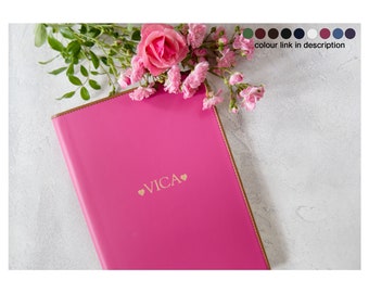 Cortona A5 Personalised Handmade Italian Leather Journal Fuchsia (21x15cm) Travel Notebook Diary Sketchbook Writers Gift Custom Engraved