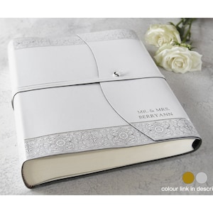 Angelus Photo Album Handmade Italian Recycled Leather Large Silver, Wedding Album Includes Gift Box (30cm x 24cm x 6cm) Can be Personalised!