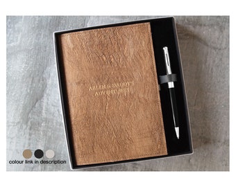 Schors handgemaakt navulbaar dagboek A5 schors lederen cadeauset, veganistisch lederen dagboek (21cm x 15cm x 2cm) kan gepersonaliseerd worden!