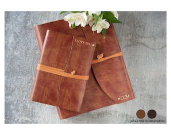 Romano A5 Journal Personalised Handmade Italian Recycled Leather Travel Notebook Chestnut (21x15cm) Free Initials Engraving!