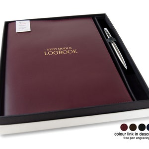 Acuto A4 Yacht Log Book Refillable Journal Handmade Italian Leather Gift Set Burgundy, Free Engraving Pen (31cm x 23cm) Can be Personalised!