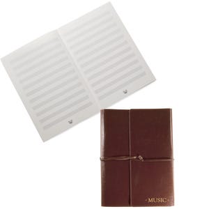 Set regalo manoscritto musicale A4 toscano, diario personalizzato fatto a mano in pelle riciclata italiana, ricaricabile, cioccolato, penna con incisione gratuita immagine 2