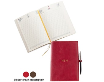 Preciso Handmade Italian Calf Leather Refillable 2024 Planner A5 Firebrick (22cm x 16cm x 2cm) Can be Personalised!