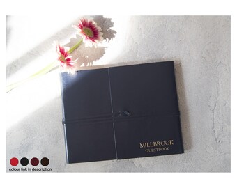 Toscaans gastenboek Gepersonaliseerde handgemaakt Italiaans gerecycled leer marineblauw (22 x 28 cm) bruiloft bezoekersboek receptie inlogboek aangepast cadeau