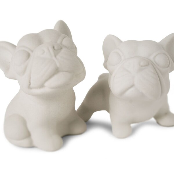 French Bulldog Handmade Unpainted Ceramics Unpainted Cruet Set Mini Unglazed (5cm x 8cm)