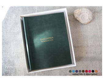 Capri Jazz-fotoalbum Gepersonaliseerde handgemaakt Italiaans leren trouwplakboek Olijfgroen met geschenkdoos groot (30×24 cm) Gratis eerste gravure!