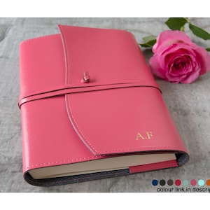Tuscan A5 Refillable Journal Handmade Italian Recycled Leather, Fuchsia (22cm x 16cm x 2cm) Can be Personalised!