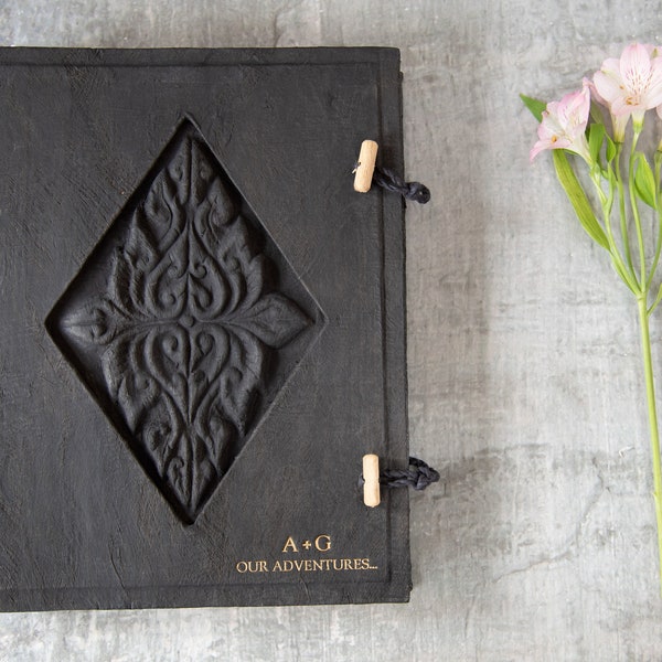 Lotus Handmade Photo Album Large Ash, Vegan Leather Photo Album, Includes Gift Box (35cm x 30cm x 7cm) Can be Personalised!