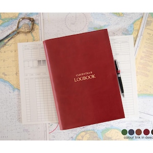 Rustico A4 Yacht Log Book Personalised Italian Full-Grain Leather Refillable Journal Burgundy with Gift Box, Free Initials Engraving!