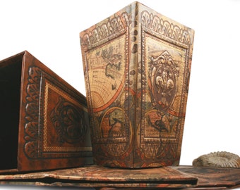 Papelera artesanal Storia, color castaño del Nuevo Mundo (31 cm x 20 cm x 14 cm)