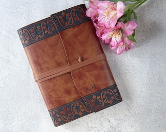 Fiore Handmade Recycled Leather Wrap Journal A5 Chestnut (21cm x 15cm x 2cm) Can be Personalised!