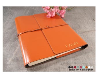 Tuscan A4 Personalised Handmade Italian Recycled Leather Refillable Journal Orange (31x23cm) Travel Notebook Diary Sketchbook Writers Gift