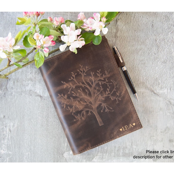 Dali Tree of Life Handmade Full-Grain Buff Leather Refillable Journal A5 Rustic Tan (22cm x 16cm x 2cm) Can be personalised!