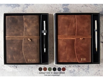 Amalfi Handmade Italian Vegetable Tan Leather Journal A5 Copper Gift Set, with our Signature Pen (21cm x 15cm x 2cm) Can be Personalised!