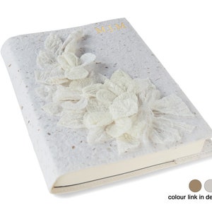 Flaura Handmade Refillable Journal A5 Bark Leather White, Vegan Leather Journal (21cm x 15cm x 2cm) Can be Personalised!