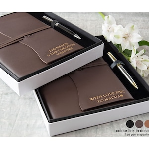 Indra A5 Refillable Journal Handmade Leather Chocolate, Gift Set with Free Engraving Signature Pen (21cm x 15cm x 2cm) Can be Personalised