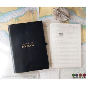 Rustico A4 Yacht Log Book Personalised Italian Full-Grain Leather Refillable Journal Black with Gift Box, Free Initials Engraving!