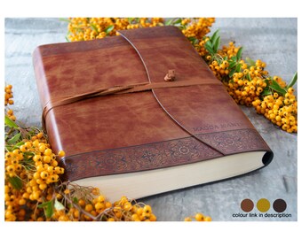 Maya Handmade Recycled Leather Wrap Photo Album Large Etched, Includes Italian Made Gift Box (30cm x 24cm x 6cm) Can be personalised!