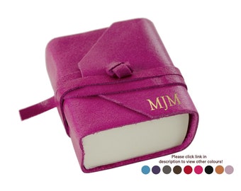 Capri Mini Personalised Handmade Italian Leather Pocket Journal Fuchsia, Travel Purse Notebook Writers Gift (6x6cm) 430 Pages
