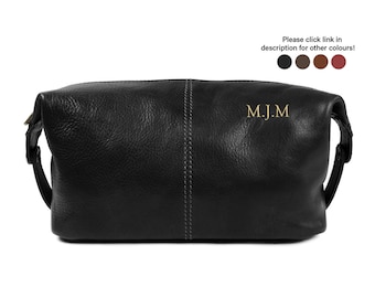 Marco Polo Handmade Full Grain Leather Wash Bag Medium Black  (14cm x 26cm x 12cm) Can be Personalised.