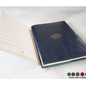 Rustico A4 Music Manuscript Personalised Italian Full-Grain Leather Refillable Journal Navy, Free Initials Engraving!