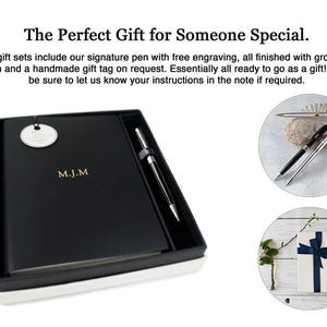 Acuto A5 Journal Gift Set Personalised Handmade Italian Leather Travel Notebook Black, Free Initial & Free Engraving Pen! image 8