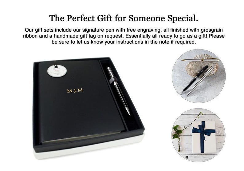 Acuto A5 Journal Gift Set Personalised Handmade Italian Leather Travel Notebook Black, Free Initial & Free Engraving Pen! image 8