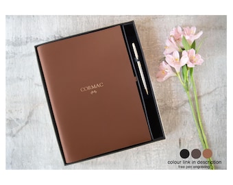Indiana A4 Refillable Journal Gift Set Personalised Handmade Leather Copper, Free Engraving Pen Notebook Diary Sketchbook Writers Gift