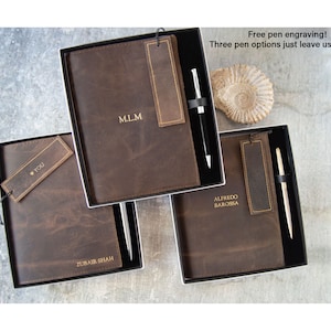 Enya A5 Refillable Journal Handmade Full-Grain Buff Leather, Gift Set with Free Engraving Signature Pen (22cm x 16cm) Can be Personalised!