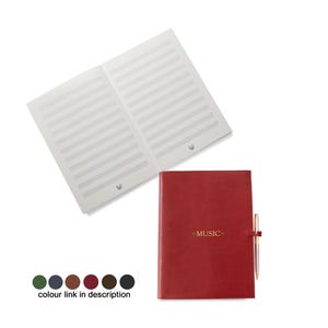 Rustico A4 Music Manuscript Personalised Italian Full-Grain Leather Refillable Journal Burgundy, Free Initials Engraving!
