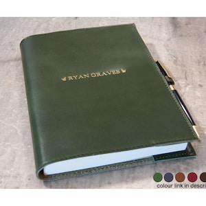 Rustico A5 Refillable Journal Personalised Handmade Italian Full-Grain Leather Travel Notebook Olive (22x16cm) Free Initials Engraving!