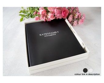 Puro Fotoalbum Personligt Handgjort Bröllopsalbum i Italienskt Läder, Svart med Presentask (26 x 22 cm) Gratis Initialgravyr!