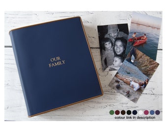 Cortona Handmade Italian Leather Photo Album Medium Navy, Includes Italian Handmade Gift Box (26cm x 22cm x 6cm) Can be personalised!