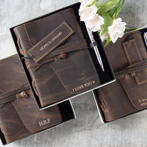 Enya Handmade Full-Grain Buff Leather Wrap Gift Set Journal A5 Rustic Tan (21cm x 15cm x 2cm) Can be personalised!