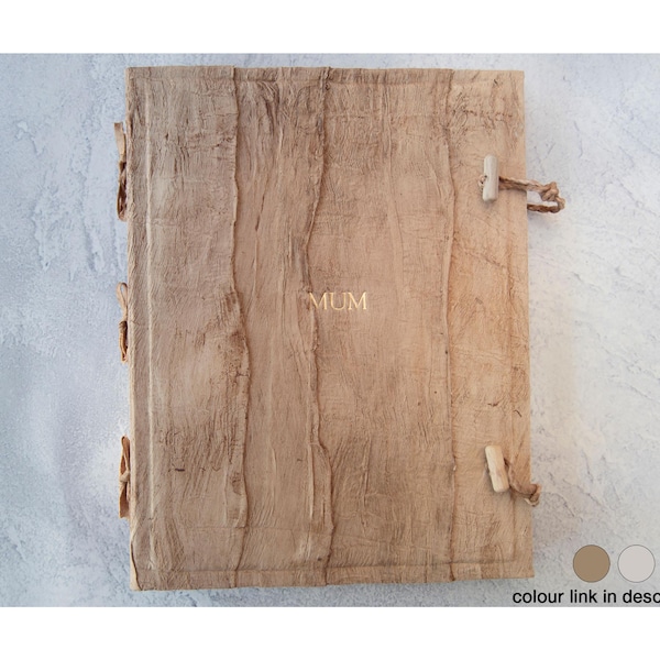 Bark Personalised Handmade Vegan Leather Photo Album Natural, Gift Box Large (35×30cm) Wedding Scrapbook, Anniversary Memory Book Gift