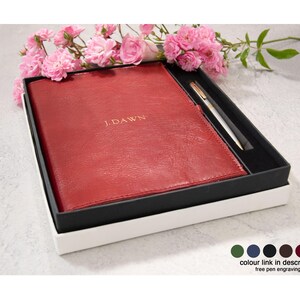 Rustico A5 Refillable Journal Gift Set Personalised Italian Full-Grain Leather Travel Notebook Burgundy, Free Initial & Free Engraving Pen!