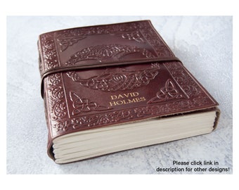 Camel Hide A5 Journal Tree of Life Personalised Handmade Leather Travel Notebook (21x15cm) Free Initials Engraving!