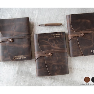 Cuaderno de viaje Enya A5 personalizado, hecho a mano, de piel flor, recargable, rústico tostado (21 x 15 cm), diario, cuaderno de bocetos, regalo para escritores.