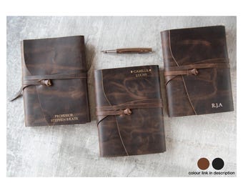 Cuaderno de viaje Enya A5 personalizado, hecho a mano, de piel flor, recargable, rústico tostado (21 x 15 cm), diario, cuaderno de bocetos, regalo para escritores.