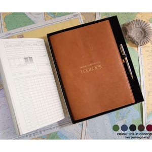 Rustico A4 Yacht Log Book Gift Set Personalised Italian Full-Grain Leather Refillable Journal Tan, Free Initial & Free Engraving Pen!