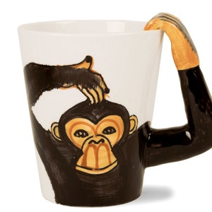 Life Arts Monkey Handmade Hand-Painted Coffee Mug 8oz (10cm x 8cm) A Perfect Gift for An Animal Lover!