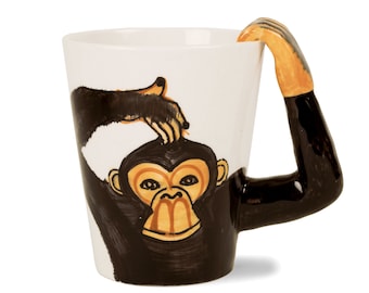 Life Arts Monkey Handmade Hand-Painted Coffee Mug 8oz (10cm x 8cm) A Perfect Gift for An Animal Lover!