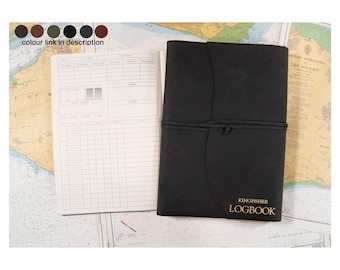 Amalfi A4 jachtlogboek gepersonaliseerd handgemaakt Italiaans plantaardig geelbruin leer navulbaar dagboek Obsidiaan, nautische zeilers schippers cadeau