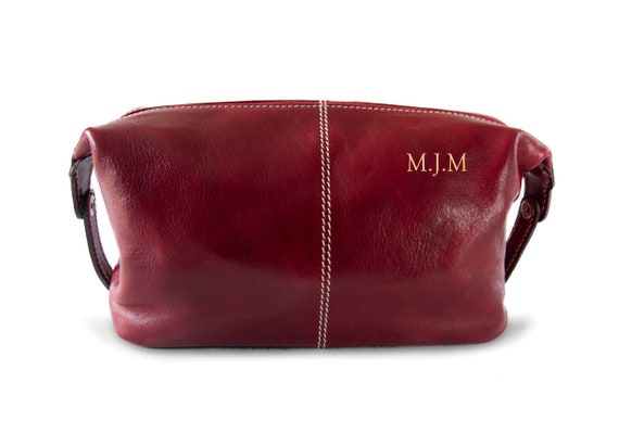 Marco Polo Handmade Full Grain Leather Wash Bag Medium Red 14cm X