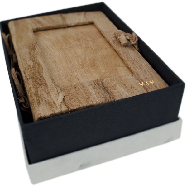 Bark Personalised Handmade Vegan Leather Photo Album Natural Bark Cameo, Gift Box (18x20cm) Wedding Scrapbook, Anniversary Memory Book Gift