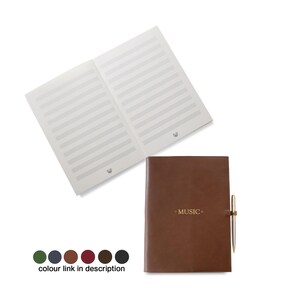 Rustico A4 Music Manuscript Personalised Italian Full-Grain Leather Refillable Journal Chocolate, Free Initials Engraving!