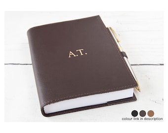 Indiana A6 Refillable Journal Personalised Handmade Leather Travel Notebook Chocolate (16x12cm) Free Initials Engraving!