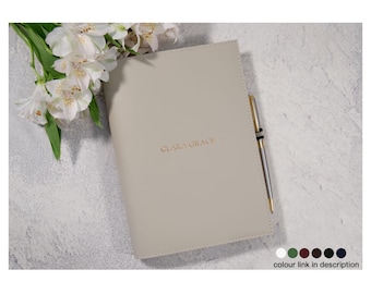 Acuto A5 Refillable Journal Personalised Handmade Italian Leather Travel Notebook Cream (22x16cm) Free Initial Engraving!