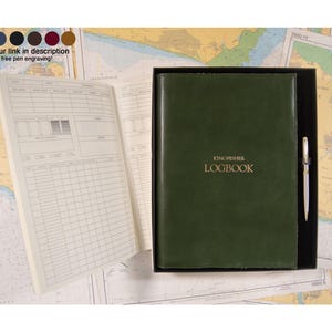 Rustico A4 Yacht Log Book Gift Set Personalised Italian Full-Grain Leather Refillable Journal Olive, Free Initial & Free Engraving Pen!